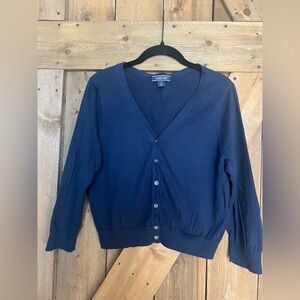 Lands' End Women's Navy Blue Cropped Cardigan